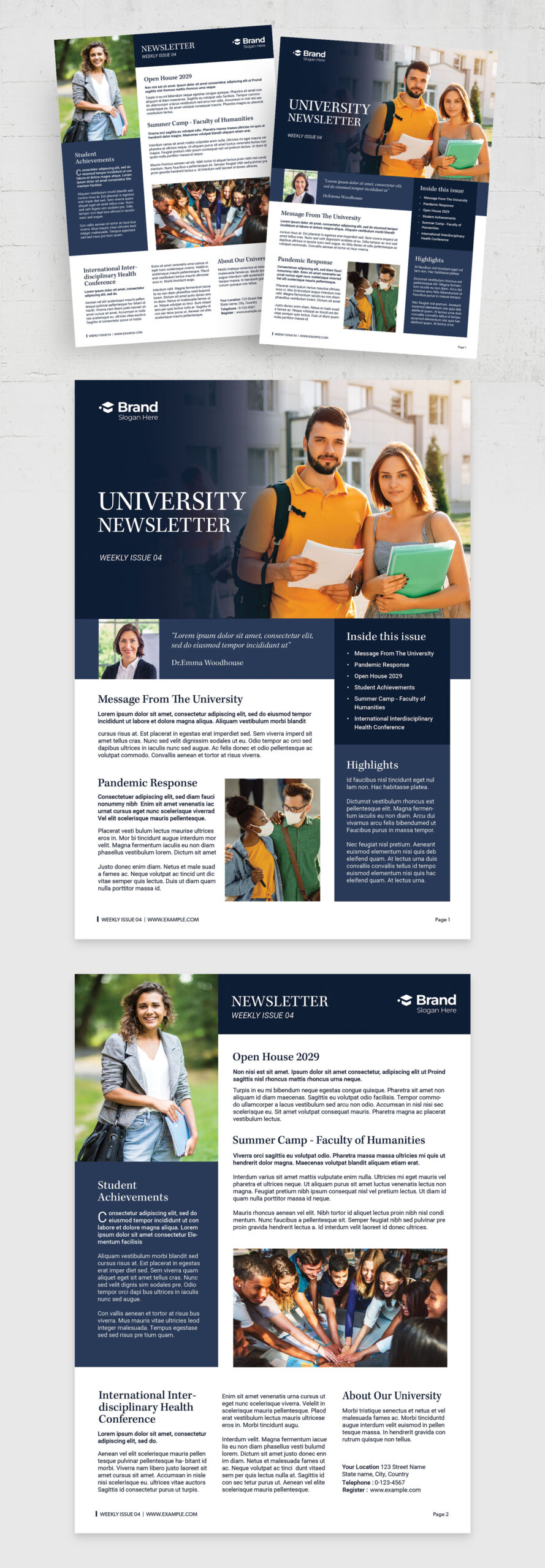 University Newsletter Template - Full Preview