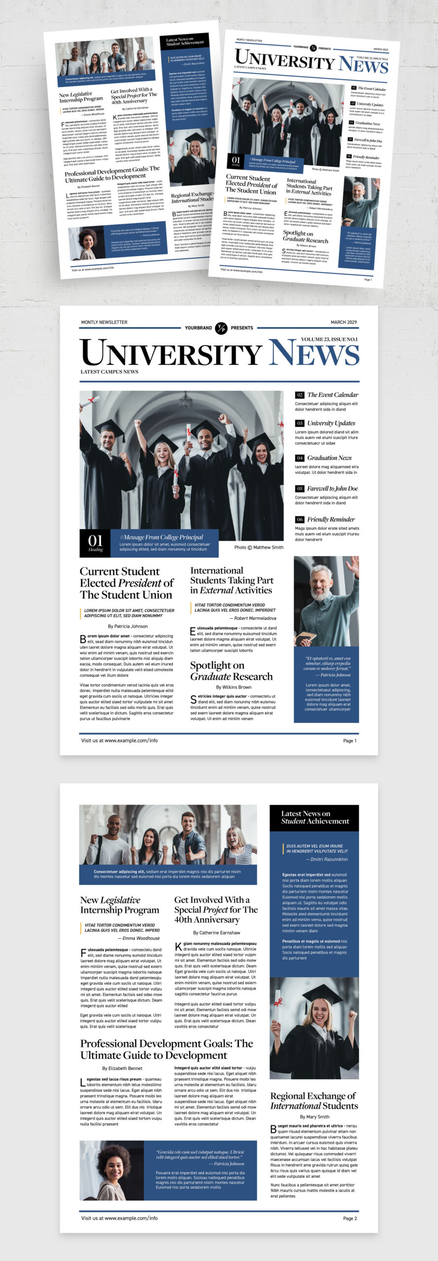 University Newsletter Template - Full Preview